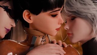3D Lesbians 2B, Bayonetta & Eve French Kissing, Licking Pussy &