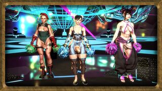Futas Сammy, Chun Li and Juri do a special cheerleading dance