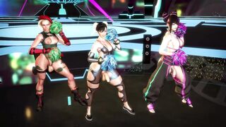 Futas Сammy, Chun Li and Juri do a special cheerleading dance
