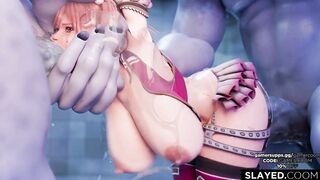 Honoka - Brutal Spit Roast & Cum-Inflation by Two Orcs