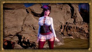 Pirate queen Lara Croft seductively dances on the coast before