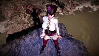 Pirate queen Lara Croft seductively dances on the coast before