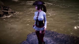 Pirate queen Lara Croft seductively dances on the coast before