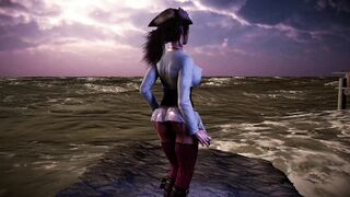Pirate queen Lara Croft seductively dances on the coast before