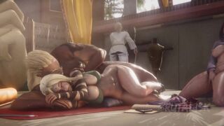 Raikage Spooning Tsunade while Hinata Rubs Her Clit Watching Them