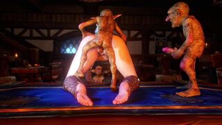 Lustful barmaid Ciri serves three big goblin cocks for gold and