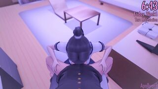 The yandere is getting a blowjob from her victim in this anime video