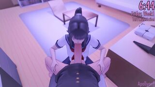 The yandere is getting a blowjob from her victim in this anime video